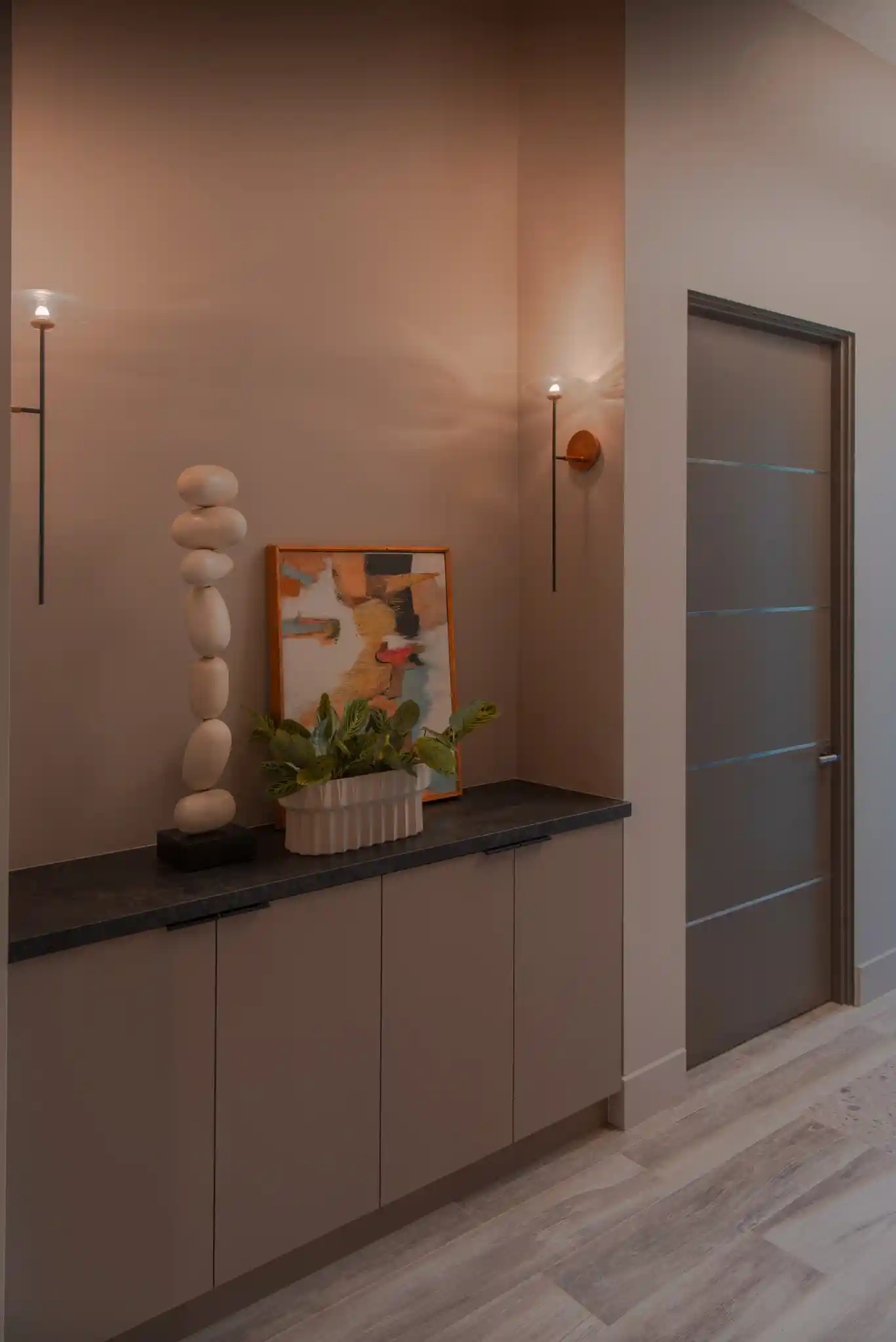 Sagebrush Residence — hardware detail, brushed brass and teak, La Jolla